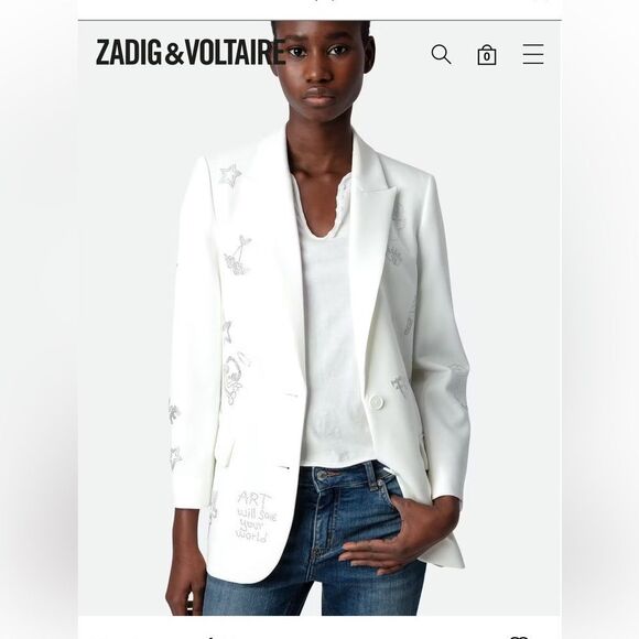 $798 Zadig & Voltaire Viva Multistrass white  Blazer NWT - Picture 1 of 16